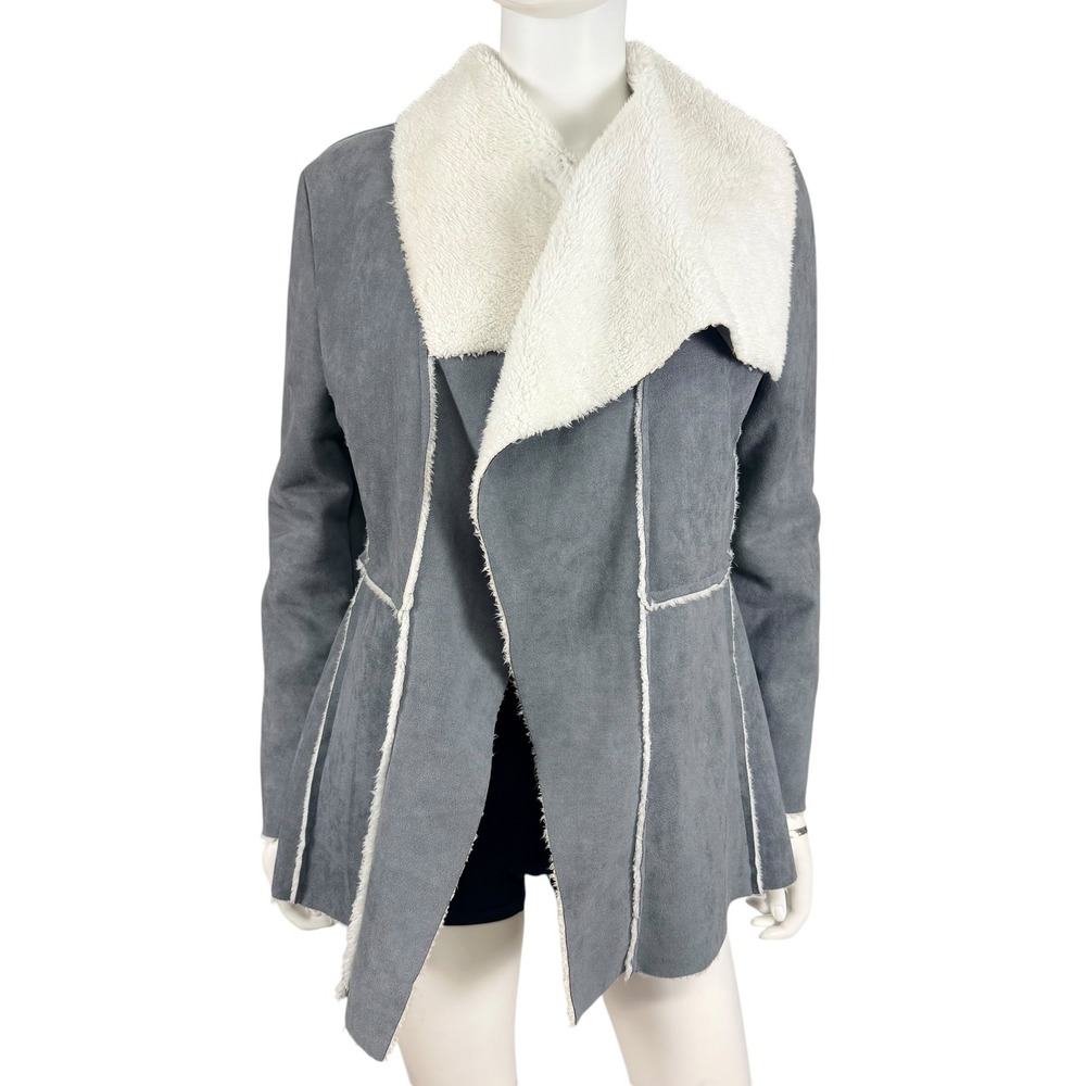 Mint Vanilla Faux Suede Shearling Jacket Waterfall Open Front Boho Western S